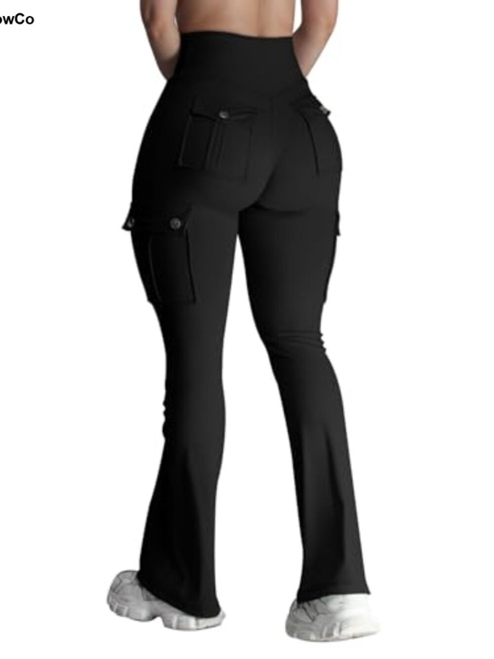 High Waist Flare Leggings Cargo Pockets Butt Lifting Yoga Pants Nylon Spandex